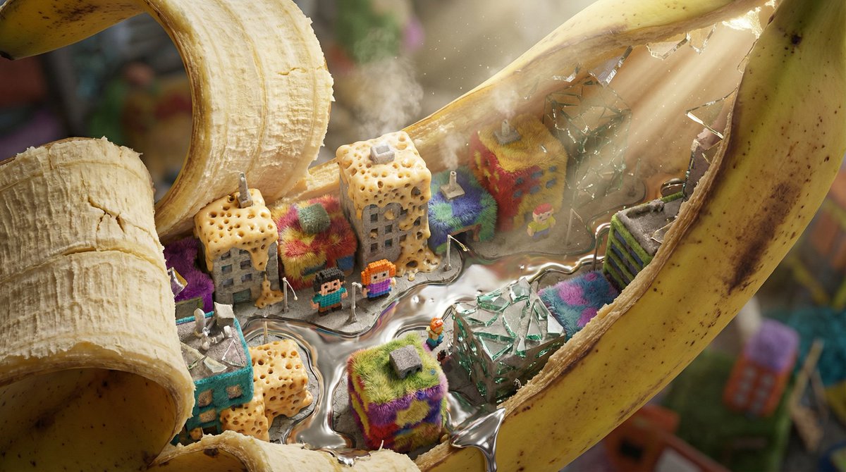 Nano-Scale Cityscape Inside a Banana Peel Prompt 2