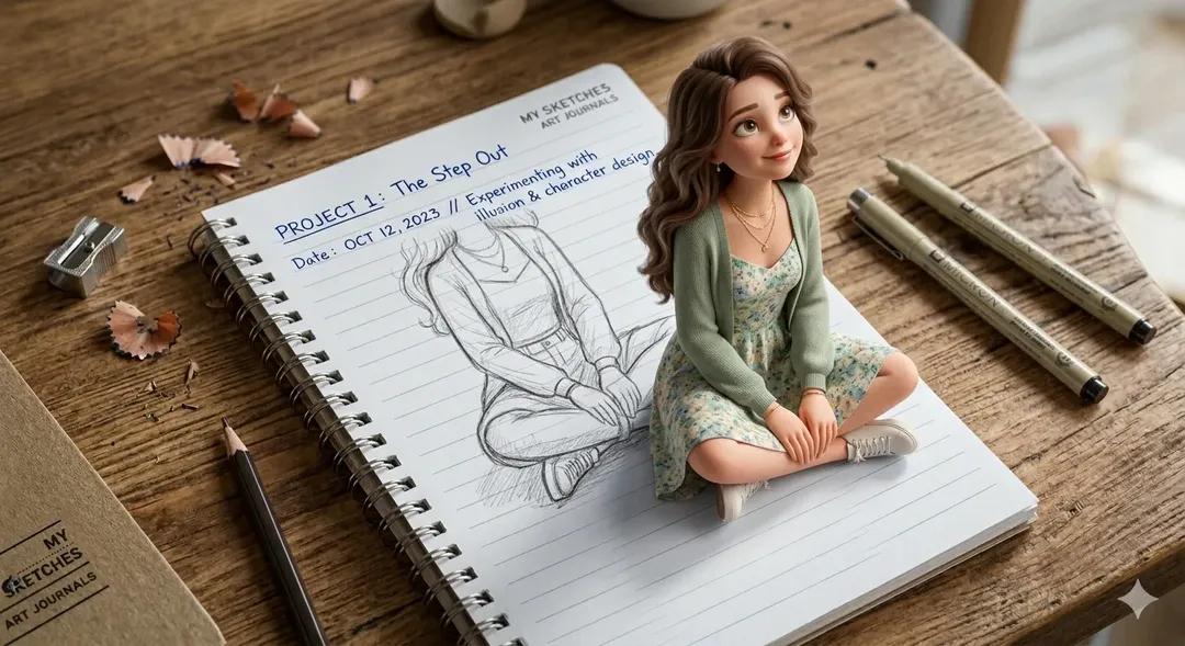 3D Pop-Out Illusion Artwork of a Girl from a Notebook 1