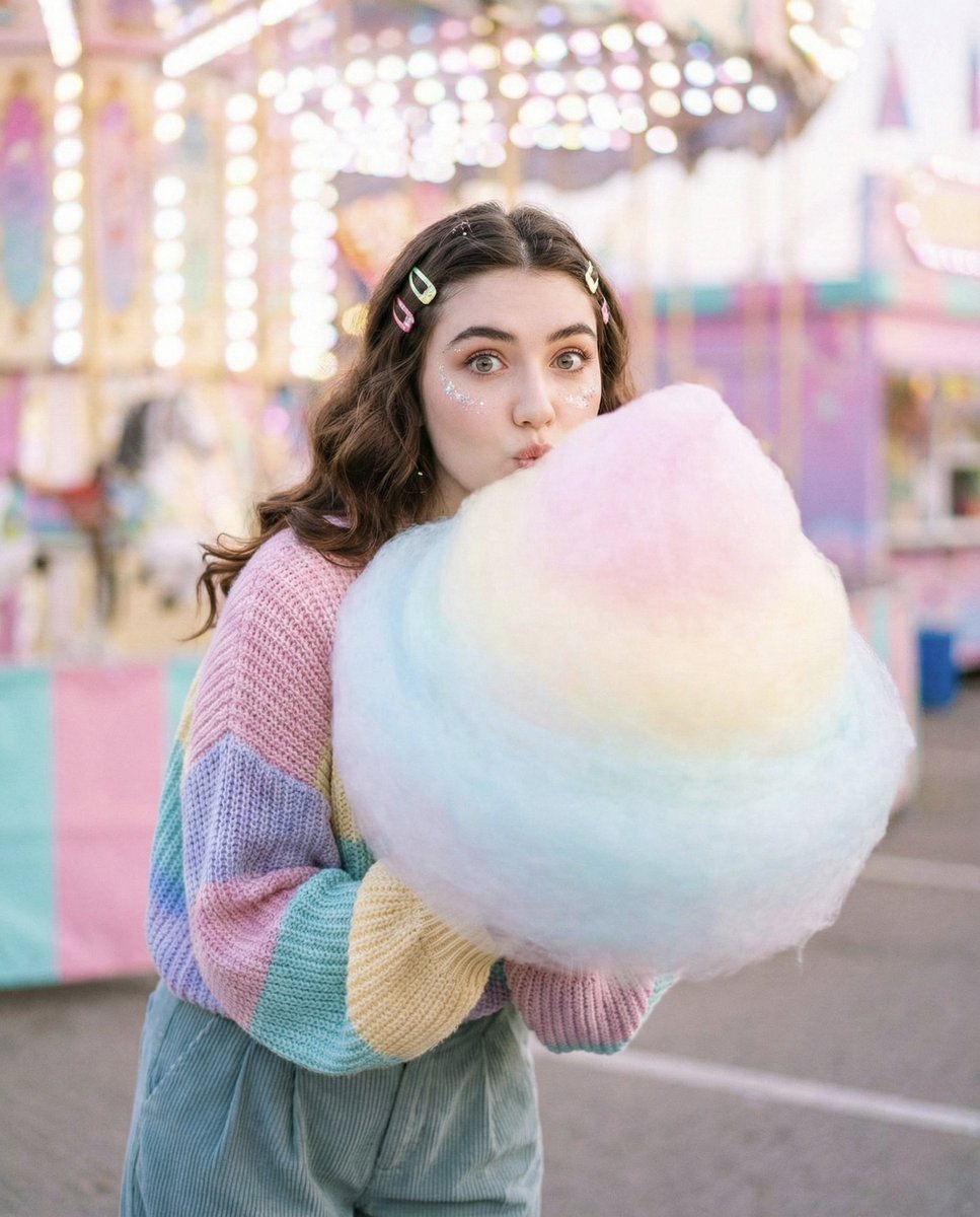 Cozy-Sweet Editorial Portrait with Cotton Candy 1