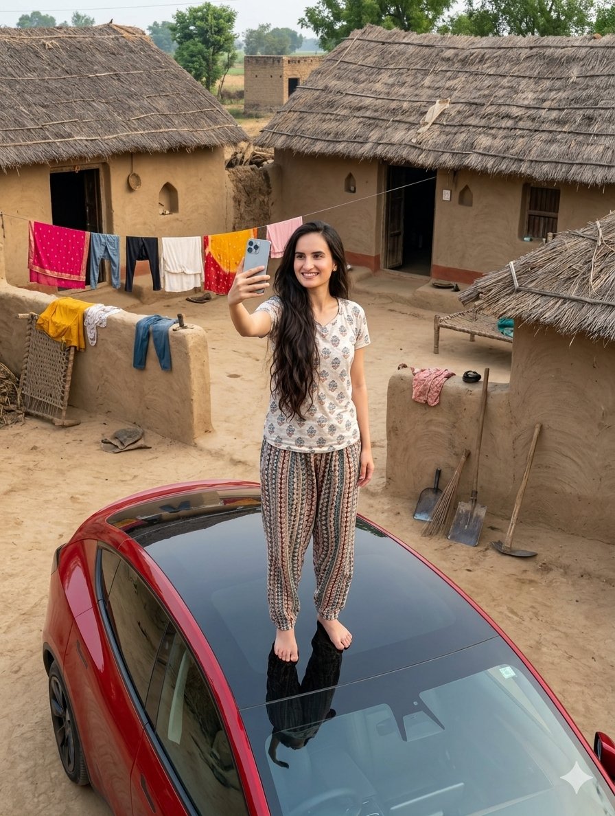 High-Tech Car in Rustic Village 1