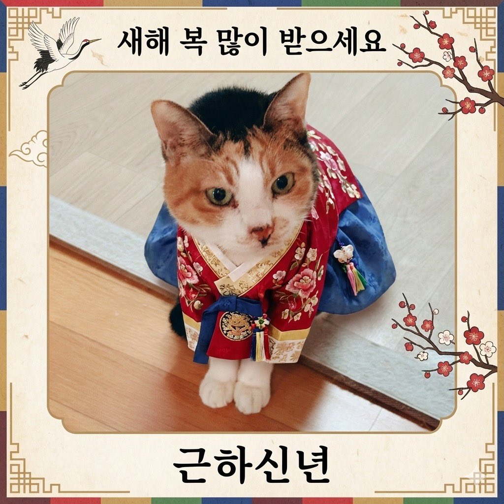 Cat Hanbok New Year's Card Generation Prompt 1