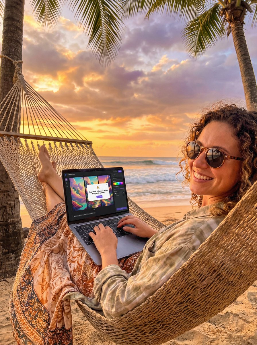 JSON Prompt for Digital Nomad Generating AI Art on a Beach Hammock 2
