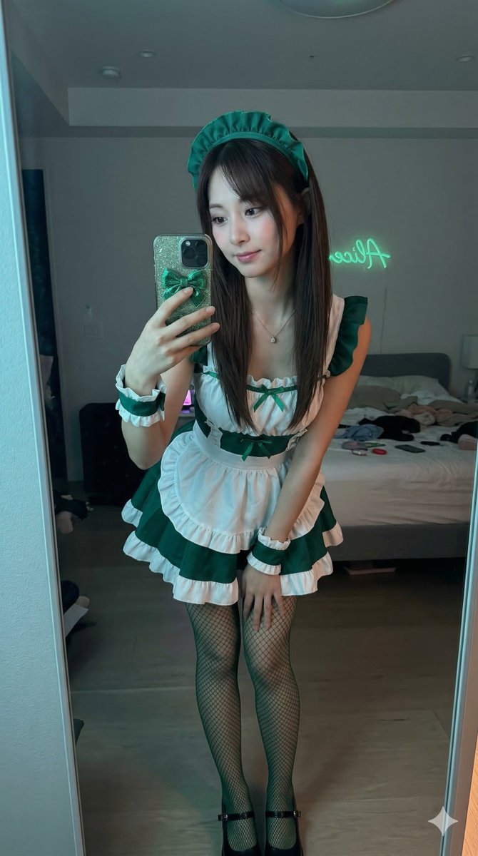 Tzuyu Maid Cosplay Mirror Selfie 3