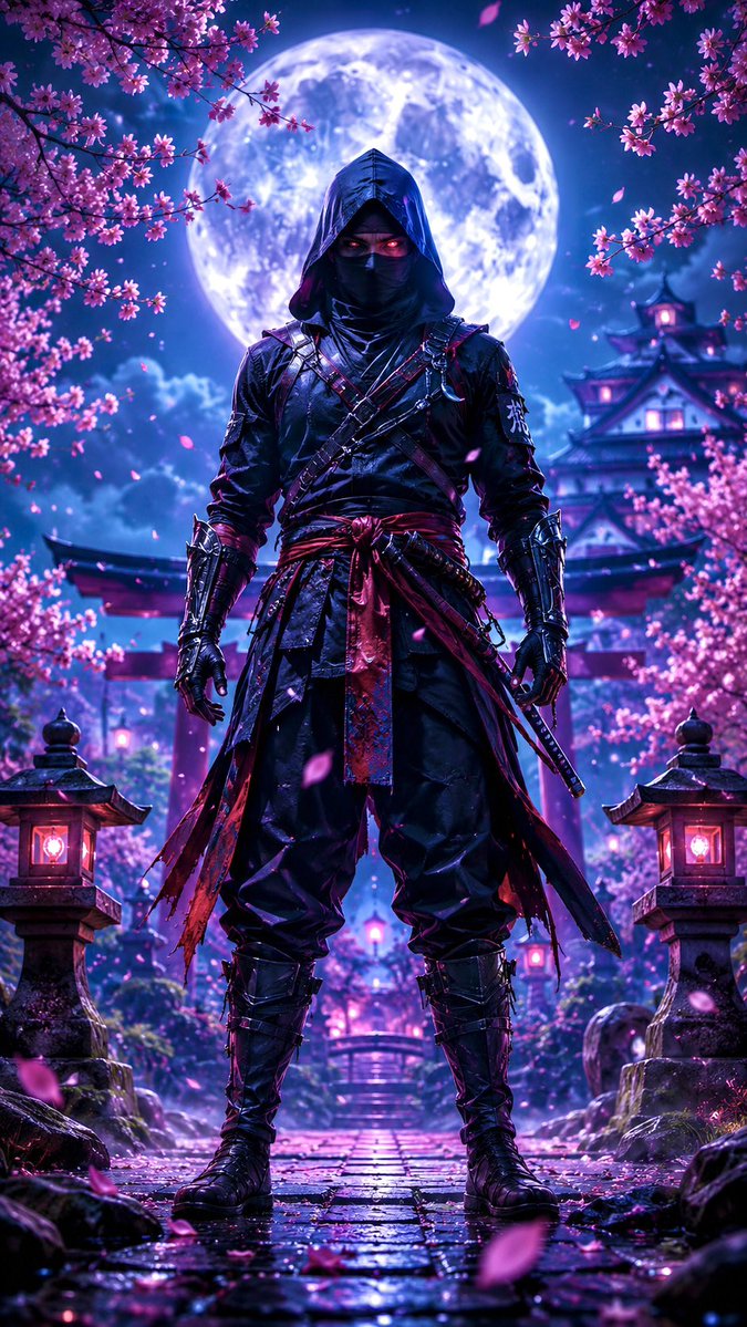 Ninja in Cherry Blossom Garden 1