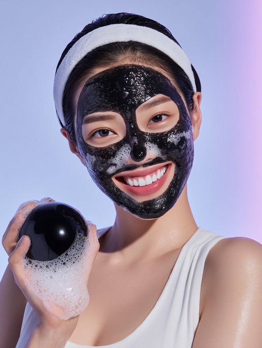 Foaming Black Sheet Mask Skincare Ad Prompt 2