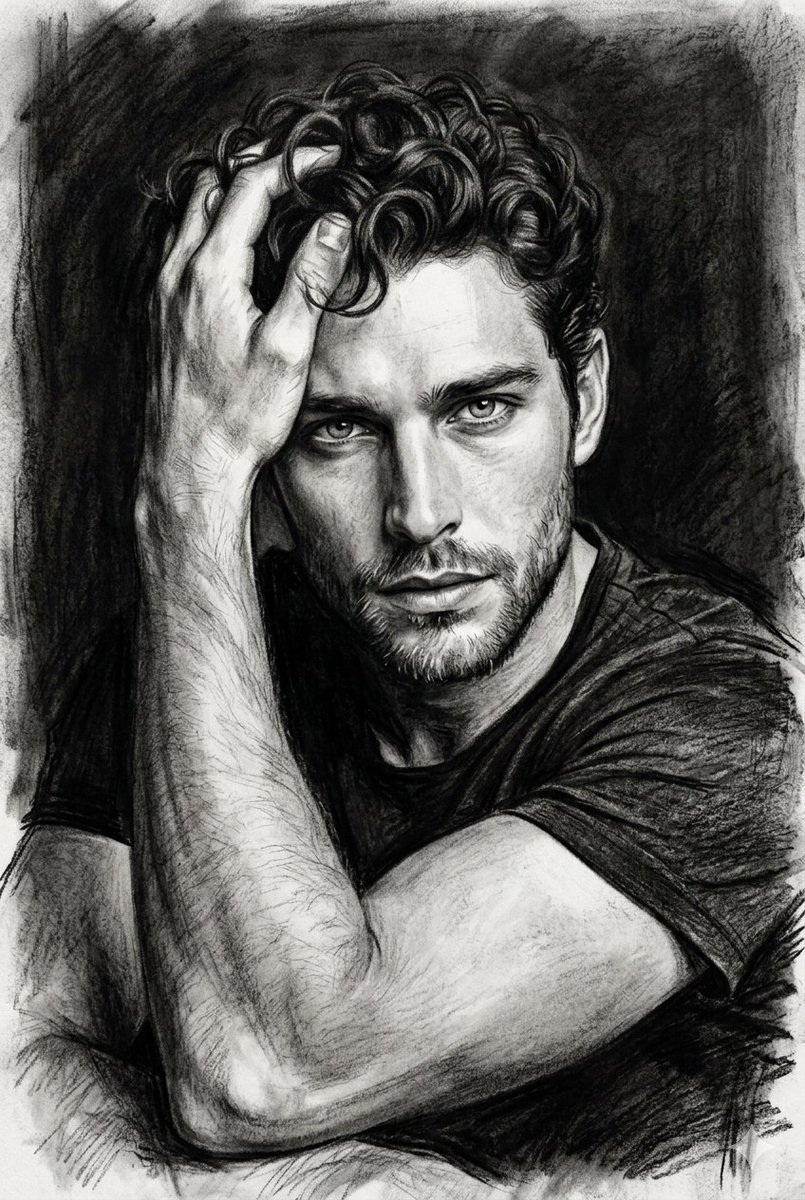 Hyper-Realistic Charcoal Pensive Portrait 1