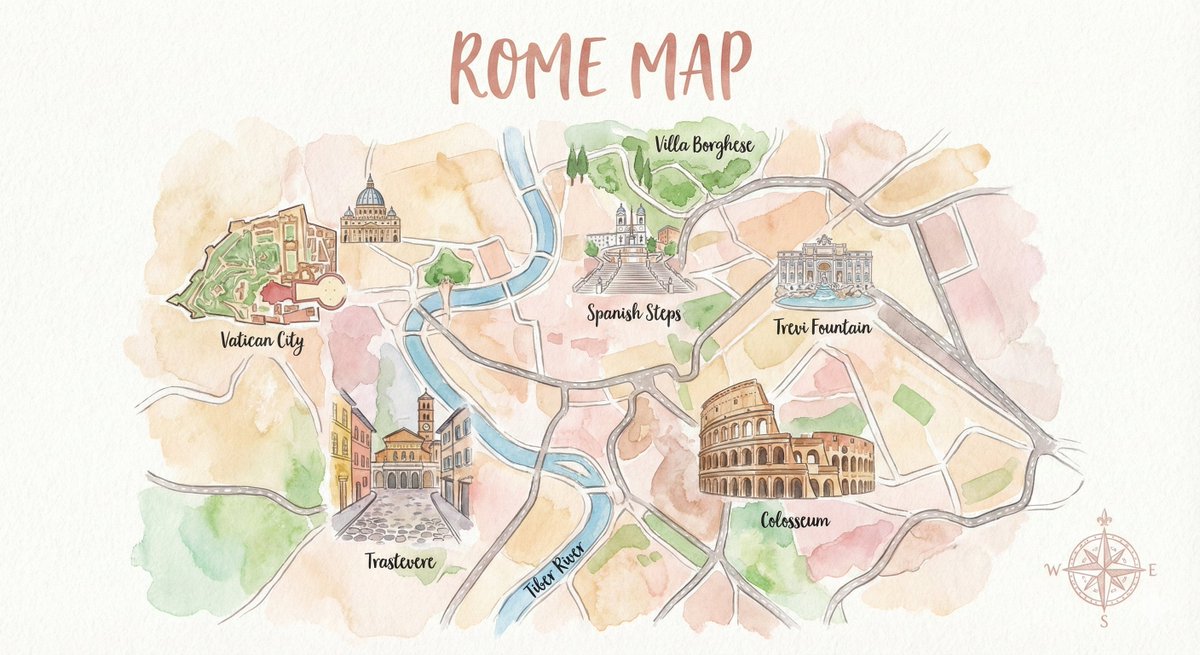 Watercolor Travel Map Illustration Prompt 3