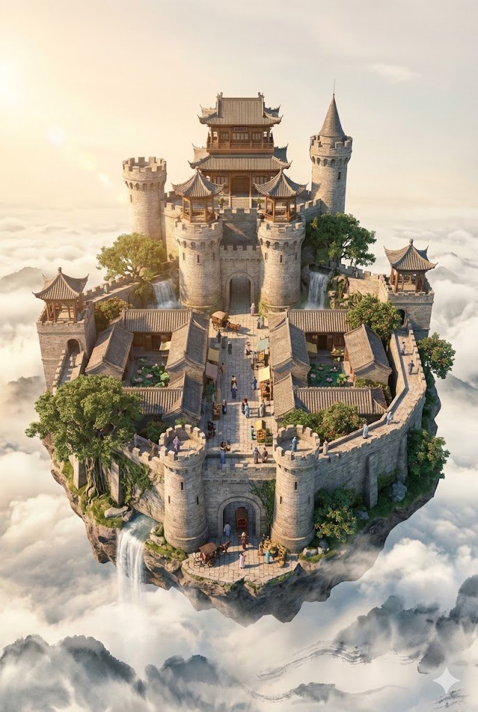 Floating Sky Castle Digital Art Poster Prompt 2