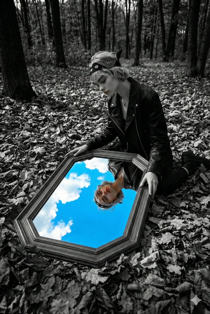 Surreal Black and White Forest Scene with Color Reflection 1