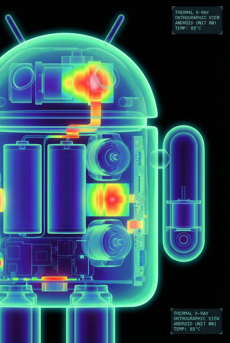 High-Contrast Thermal X-Ray Render of Android Robot 1