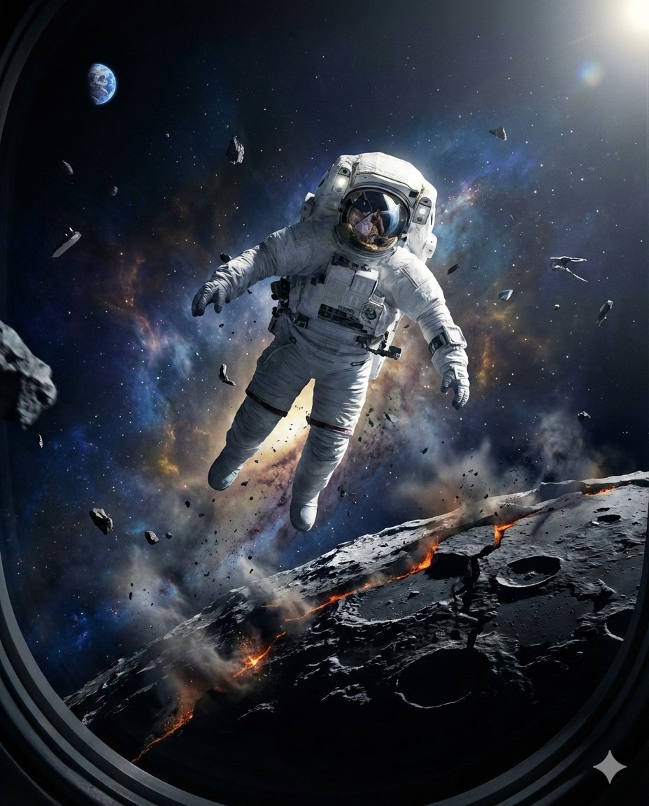 Astronaut Drifting Above Shattered Lunar Surface 1