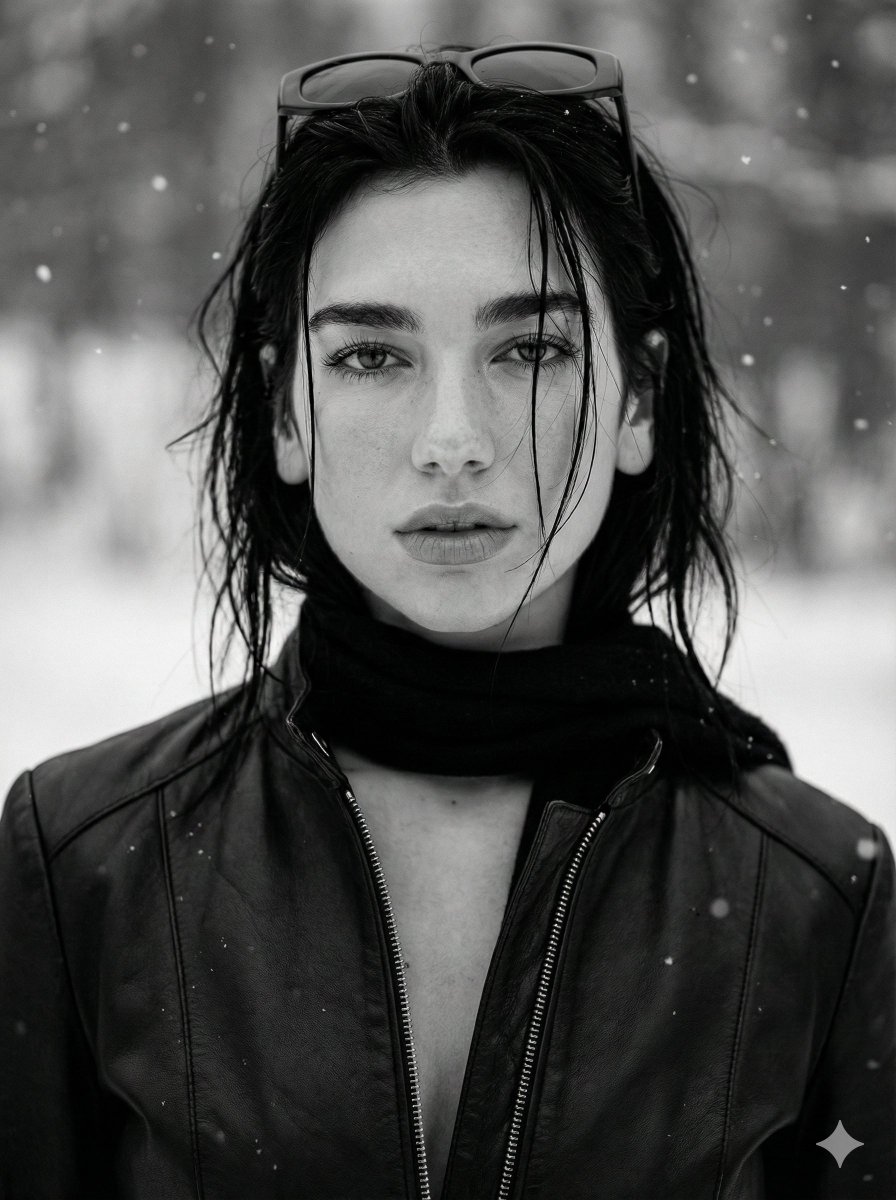Monochrome Cinematic Fashion Portrait (Billie Eilish Likeness) 4