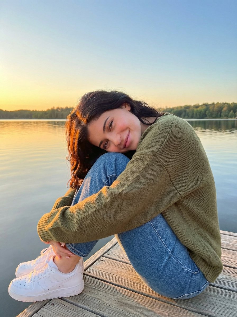 Golden Hour Sunset Portrait on a Lakeside Dock 3