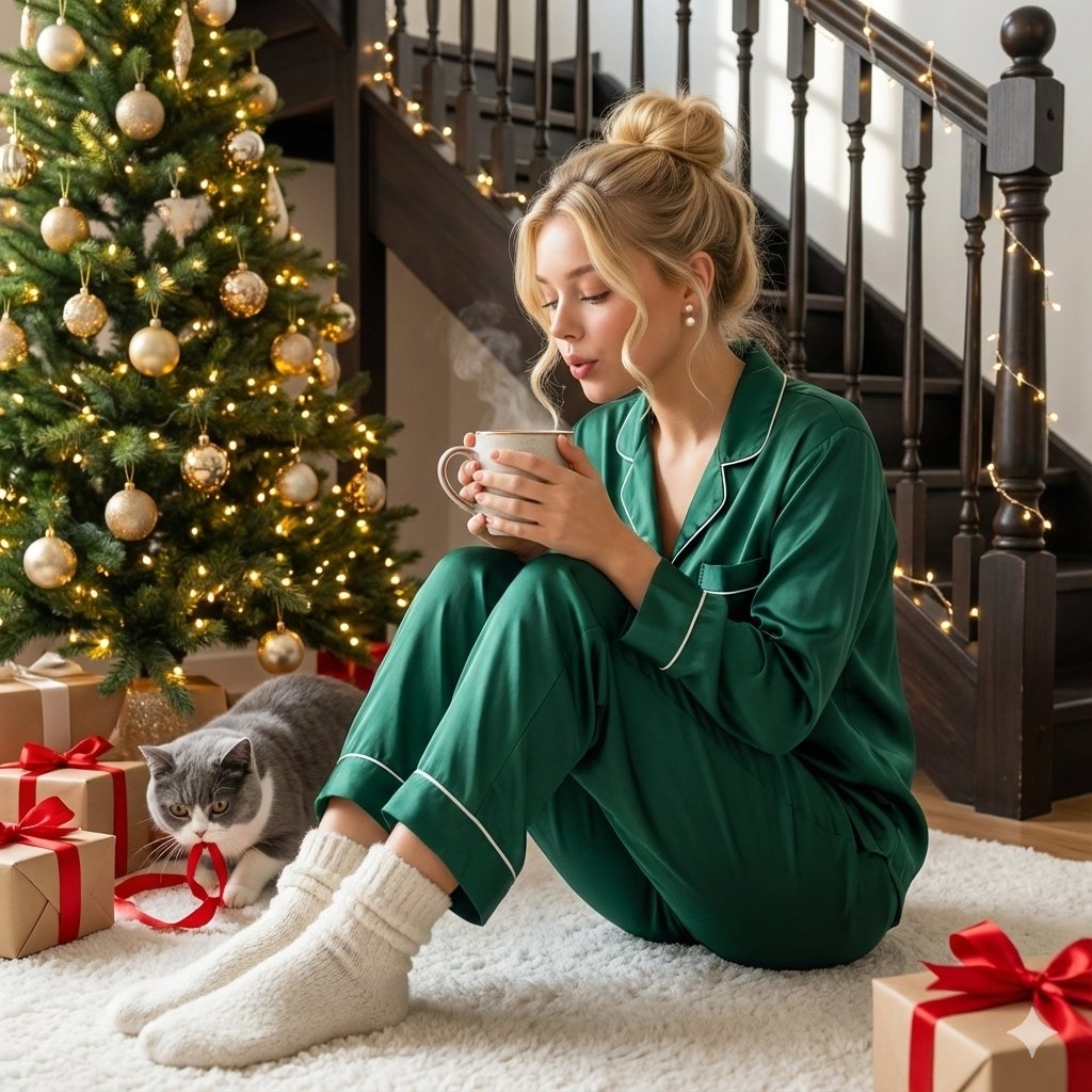 Cozy Christmas Morning Portrait with Cat 1