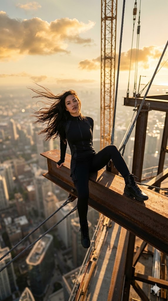 Extreme Height Urban Exploration Portrait at Sunset 1