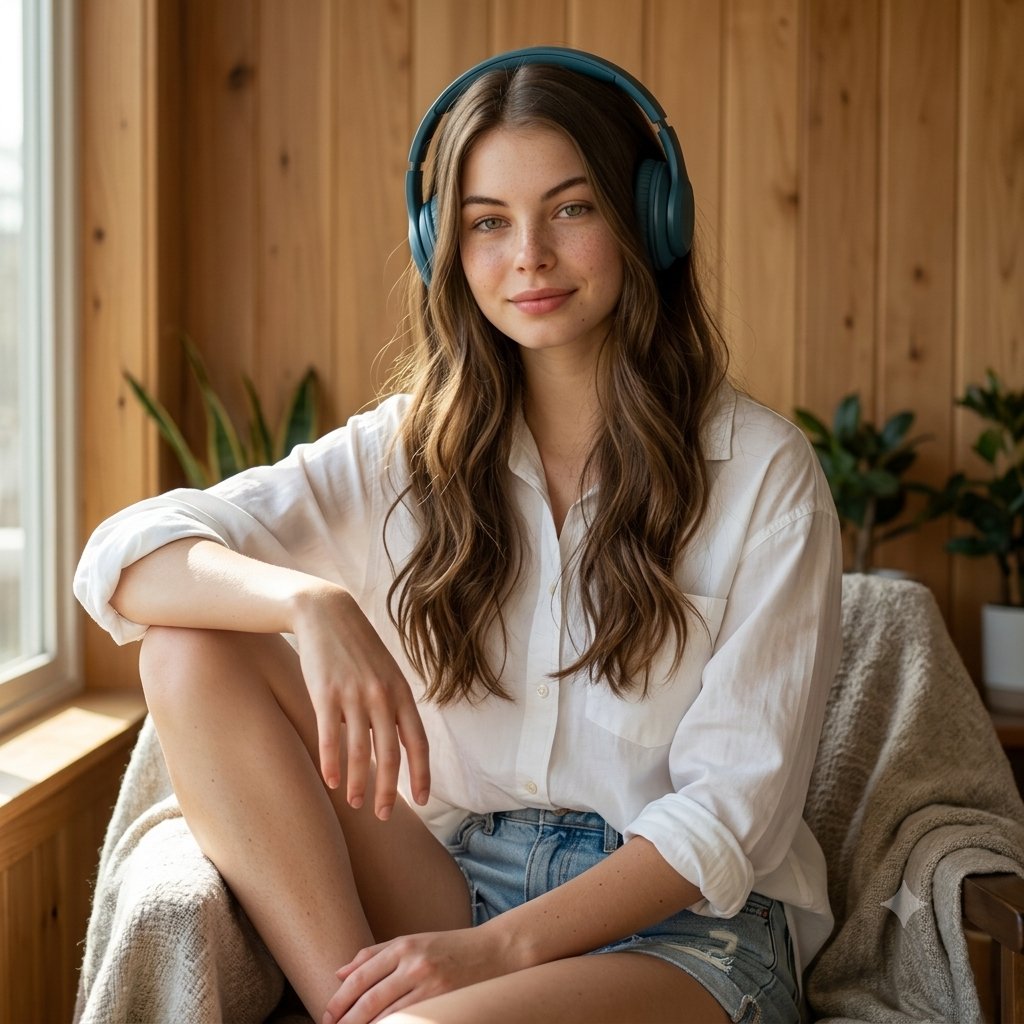 Cozy Indoor Headphones Lifestyle Portrait 2