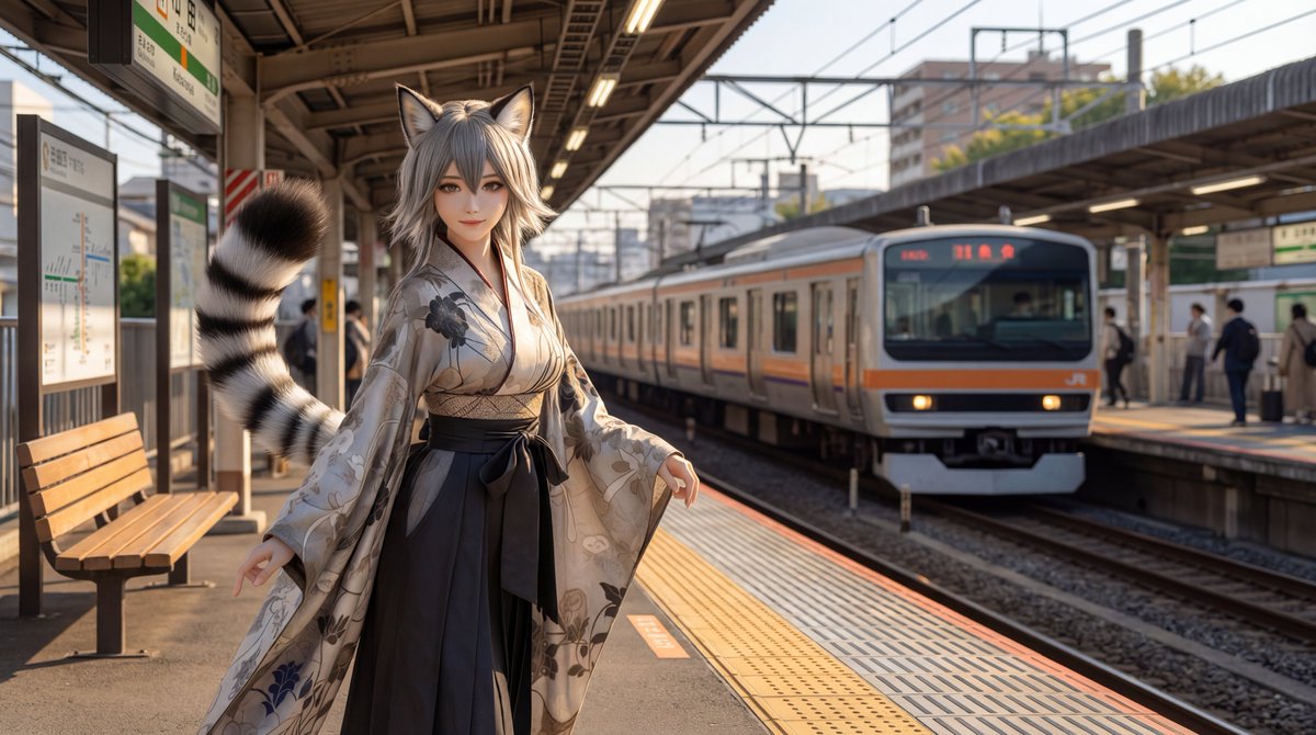 Character on Japanese train platform with matched lighting 2
