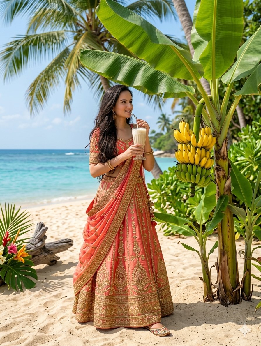 Indian Woman Drinking Banana Milkshake 2