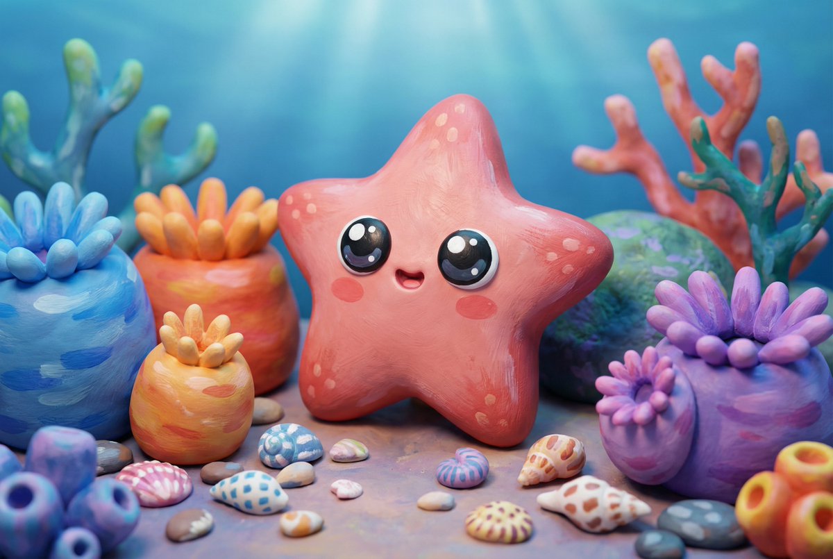 Natural Language Prompt for Kawaii Starfish in Custom Chibi Style 1