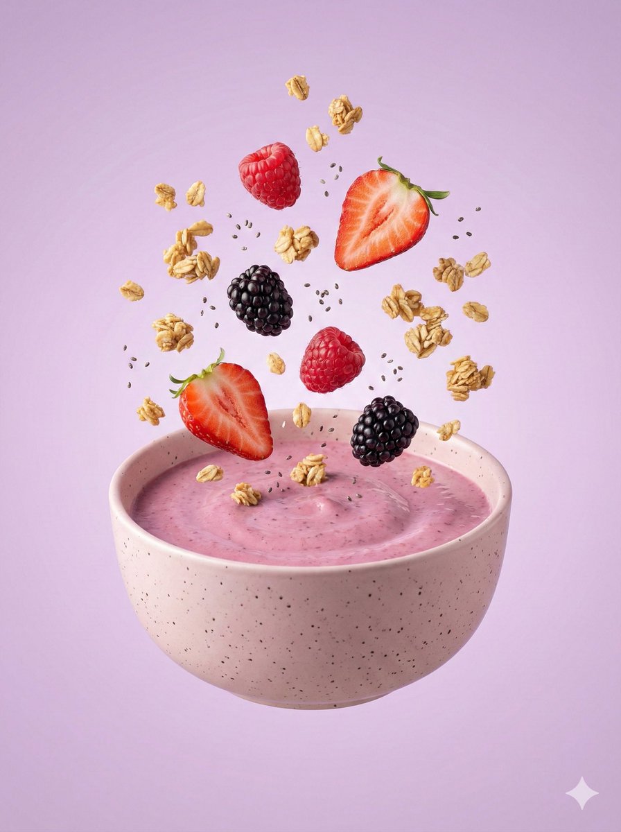 Hyper-Realistic Berry Smoothie Explosion Food Photography Prompt 1