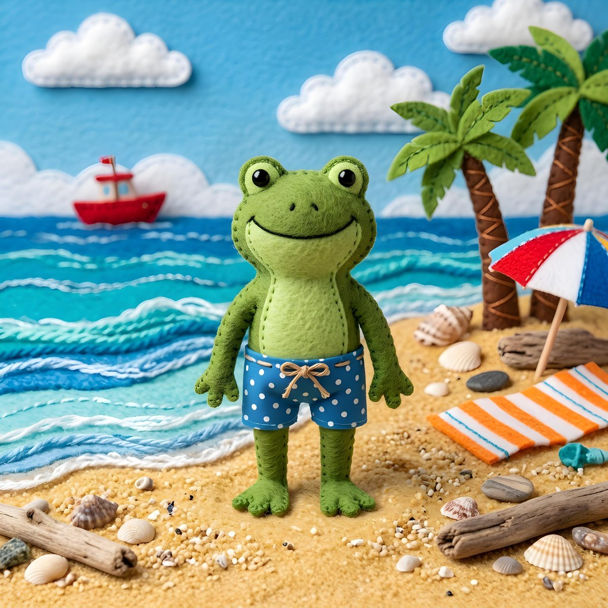 Felt Frog Diorama Beach 1