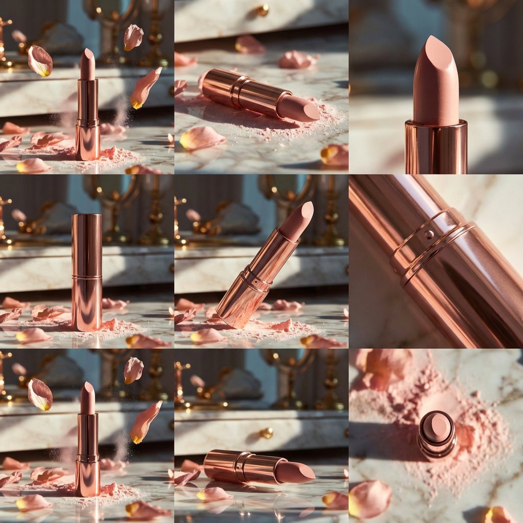 Macro product photography of rose-gold lipstick 1