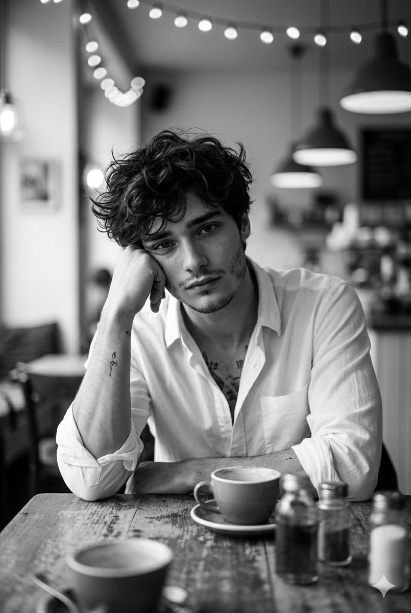 Hyper-Realistic Monochrome Cinematic Café Portrait 1