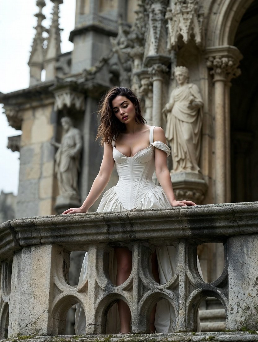 High-End Editorial of Ana de Armas on Gothic Balcony 2