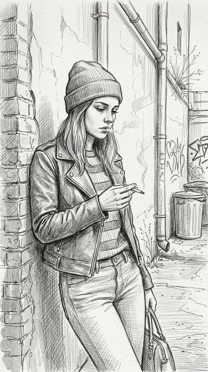 Gritty urban pencil sketch portrait 1