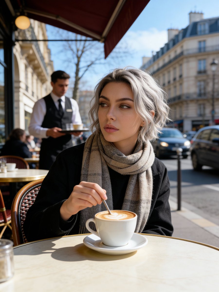 Paris Marais cafe terrace portrait prompt 2