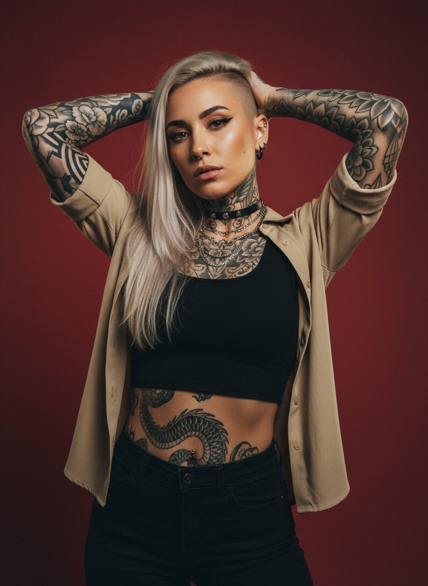 Alternative tattooed woman studio portrait 4