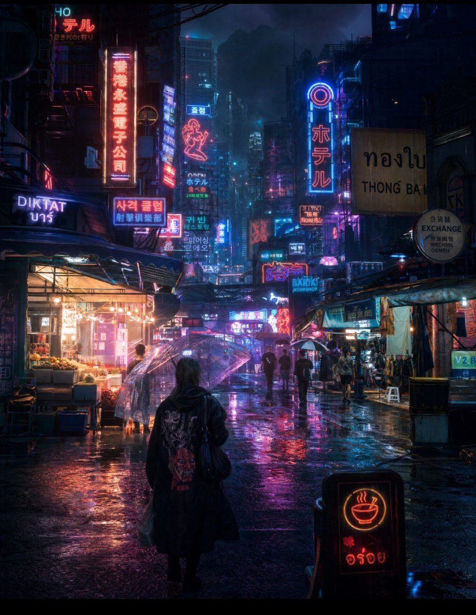 Cyberpunk Rainy Night Market 1