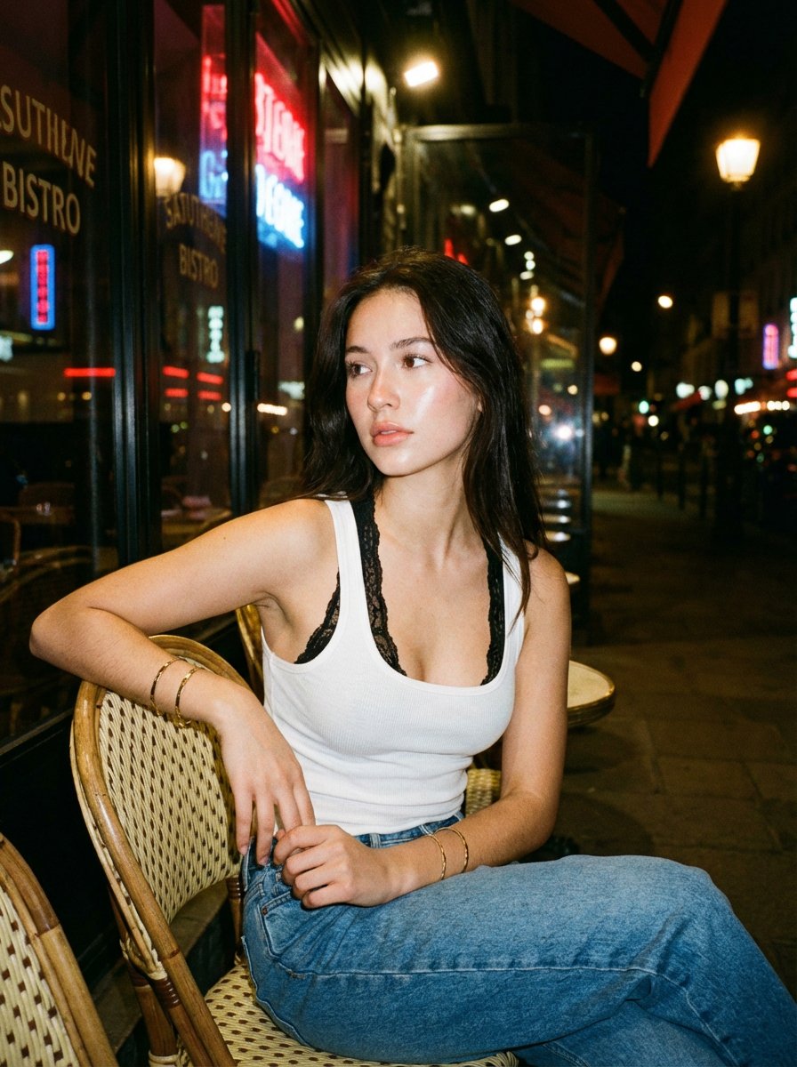 Candid Nighttime Street Portrait with Flash Photography Aesthetic 2