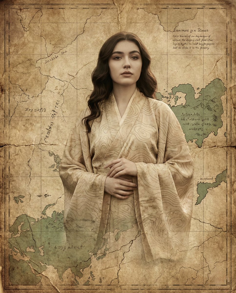 Surreal Fine-Art Portrait Emerging from Ancient Map 1
