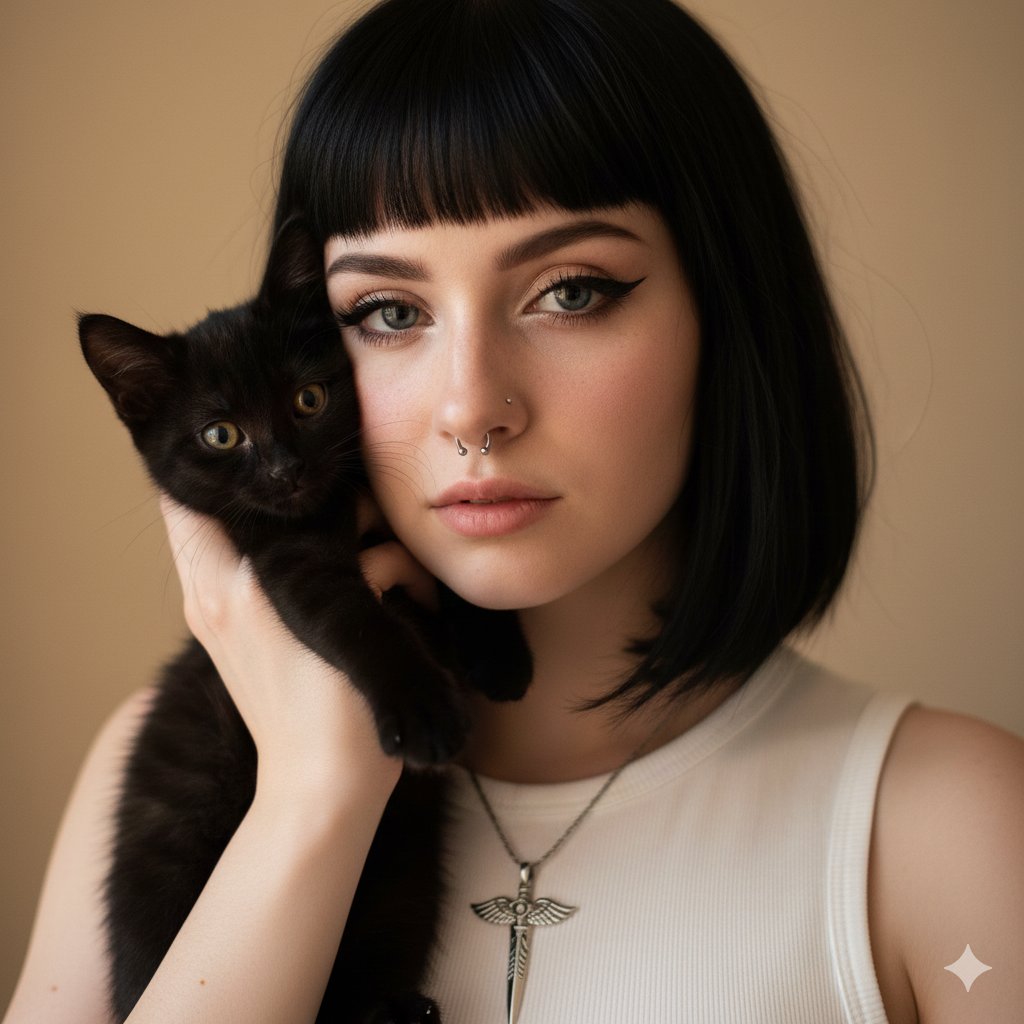Soft Grunge Portrait with Black Cat 1