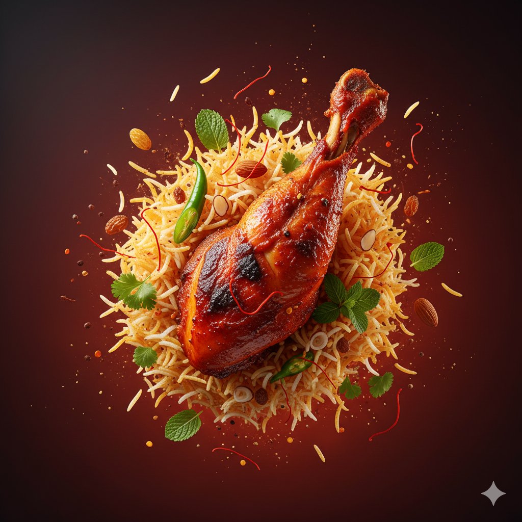 Dynamic Hyper-Realistic Biryani Hero Shot (JSON) 3