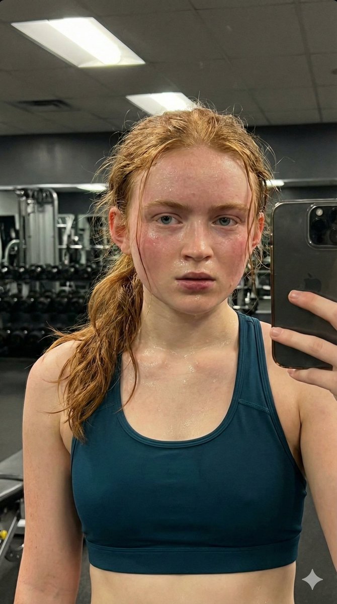 Sadie Sink Post-Workout Candid Selfie 1