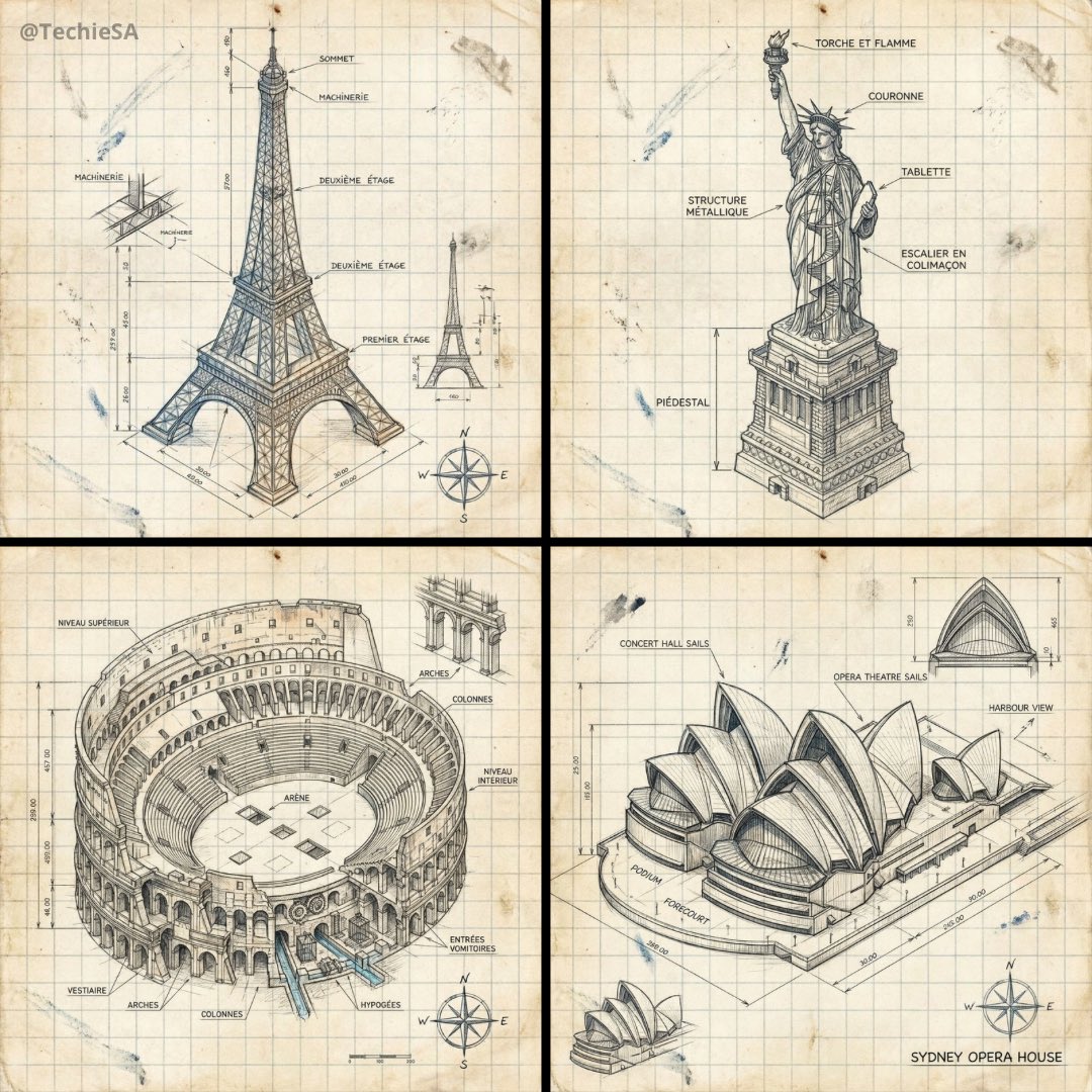 Hand-drawn isometric landmark schematic 1