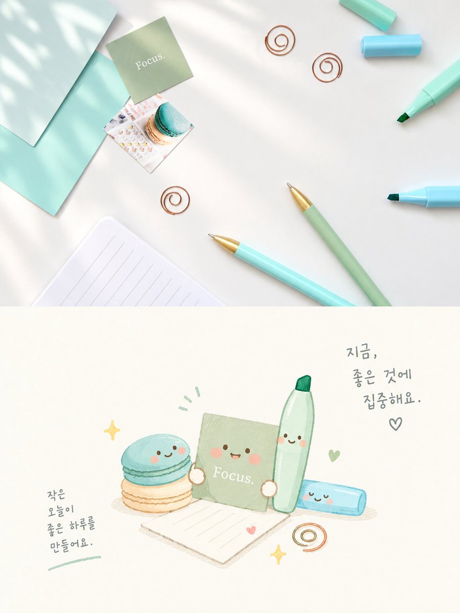 Infographic / Edu Visual - Cute Focus Desk Flat Lay and Kawaii Illustration 1