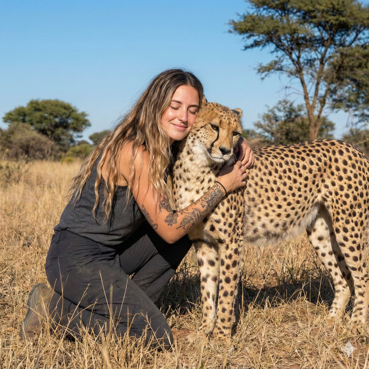 Photorealistic Cheetah Hug in the Savannah 1