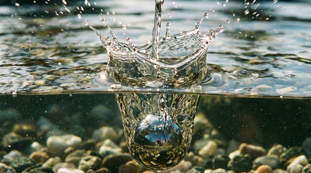 Metal ball splashing into water (slow-motion feel) 3