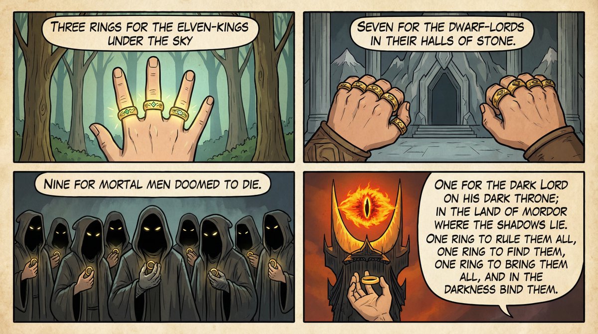 Cel-Shaded Comic Strip Prompt for LOTR Poem 1