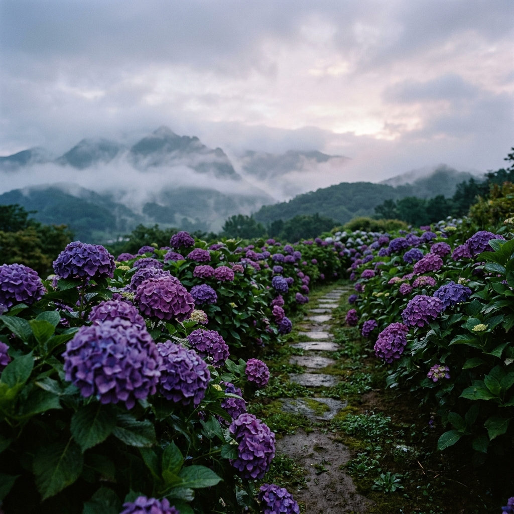 Misty Hydrangea Garden Landscape 1