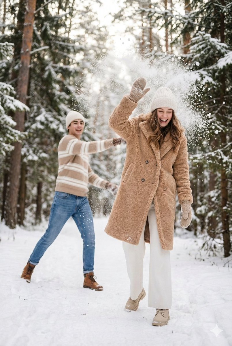 Cinematic Winter Scene Prompt of Couple Throwing Snow 1