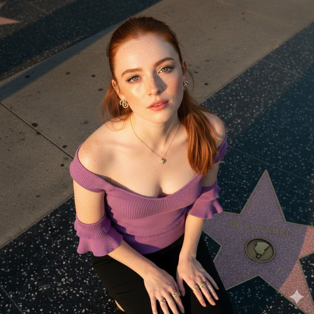 Sydney Sweeney Golden Hour Overhead Portrait on Walk of Fame 2