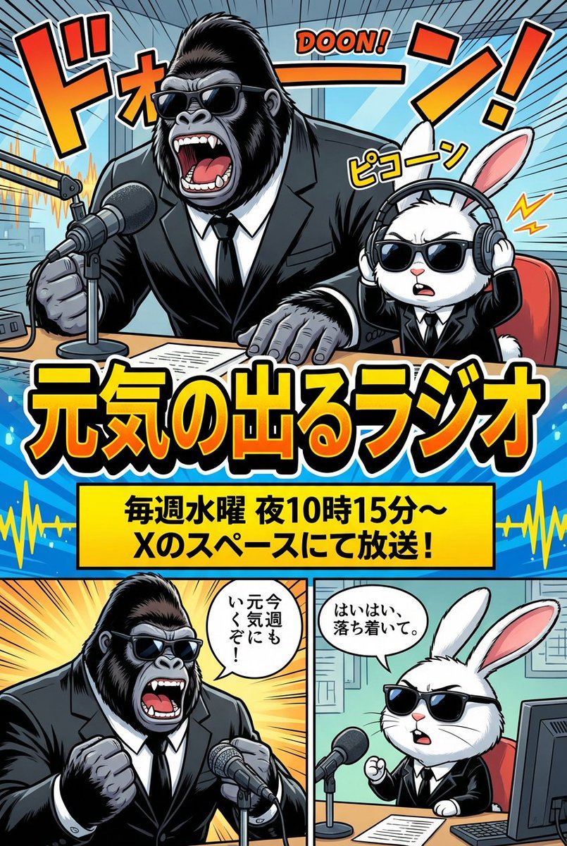 Ad manga for a radio show with a gorilla and rabbit 1