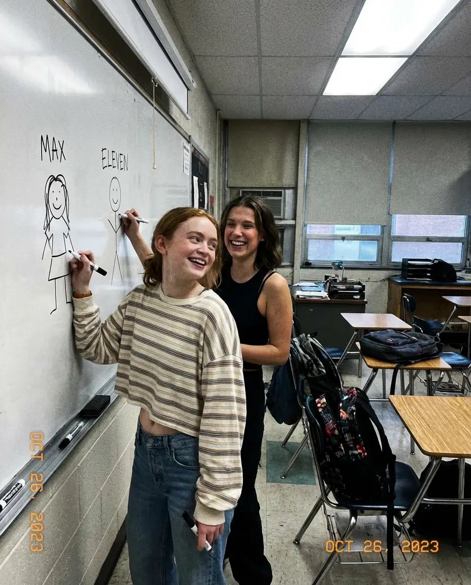 Low-Quality Candid Smartphone Photo of Sadie Sink and Millie Bobby Brown 1
