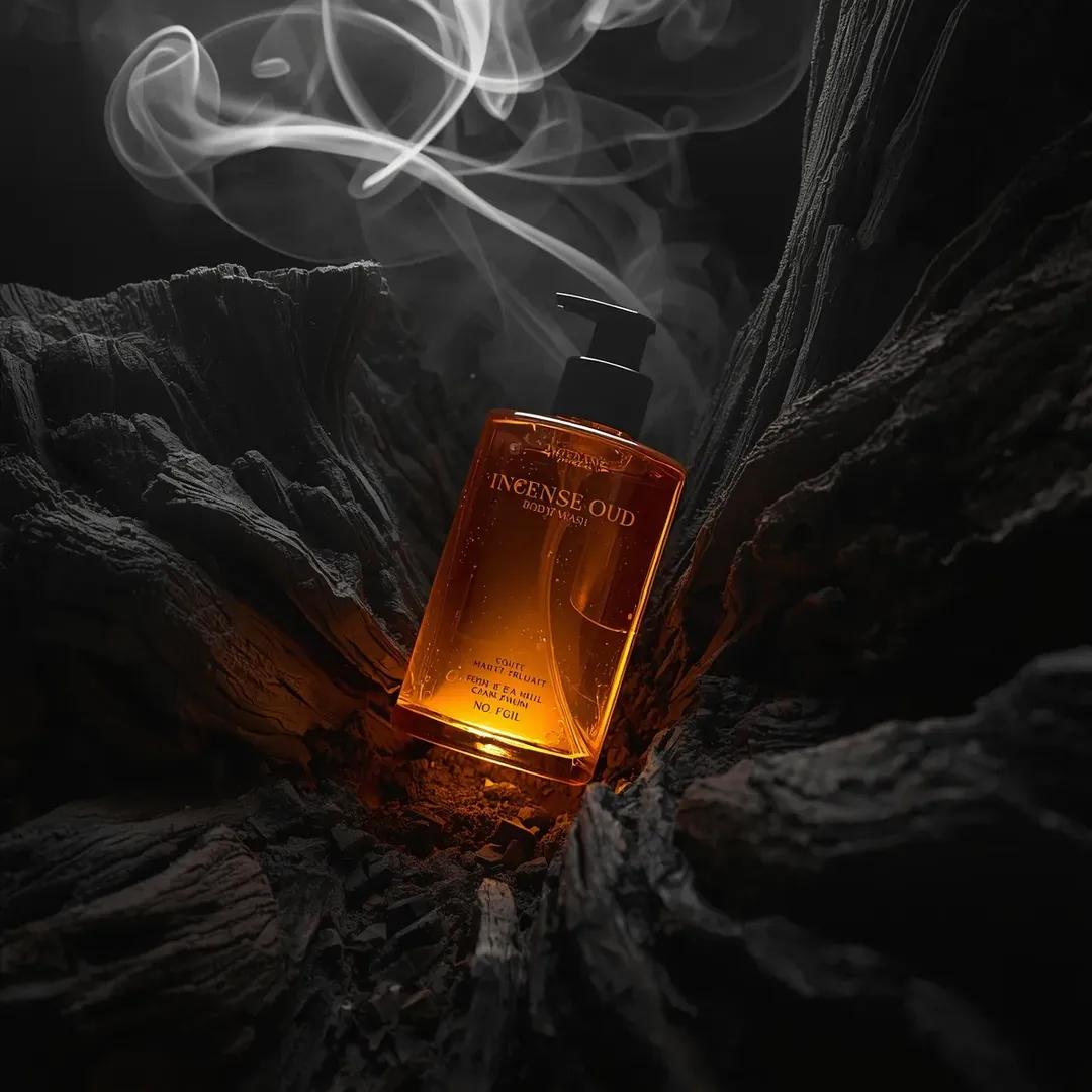 Ultra-Realistic Product Shot of Incense Oud Body Wash 4