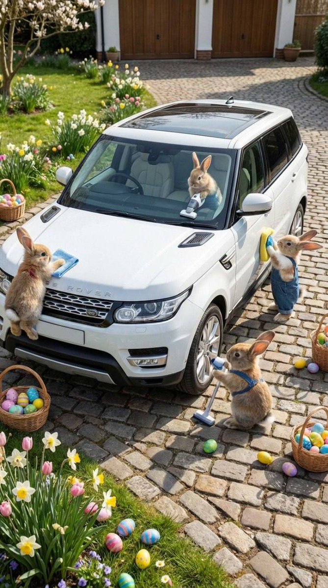 Bunnies Detailing a Car 4