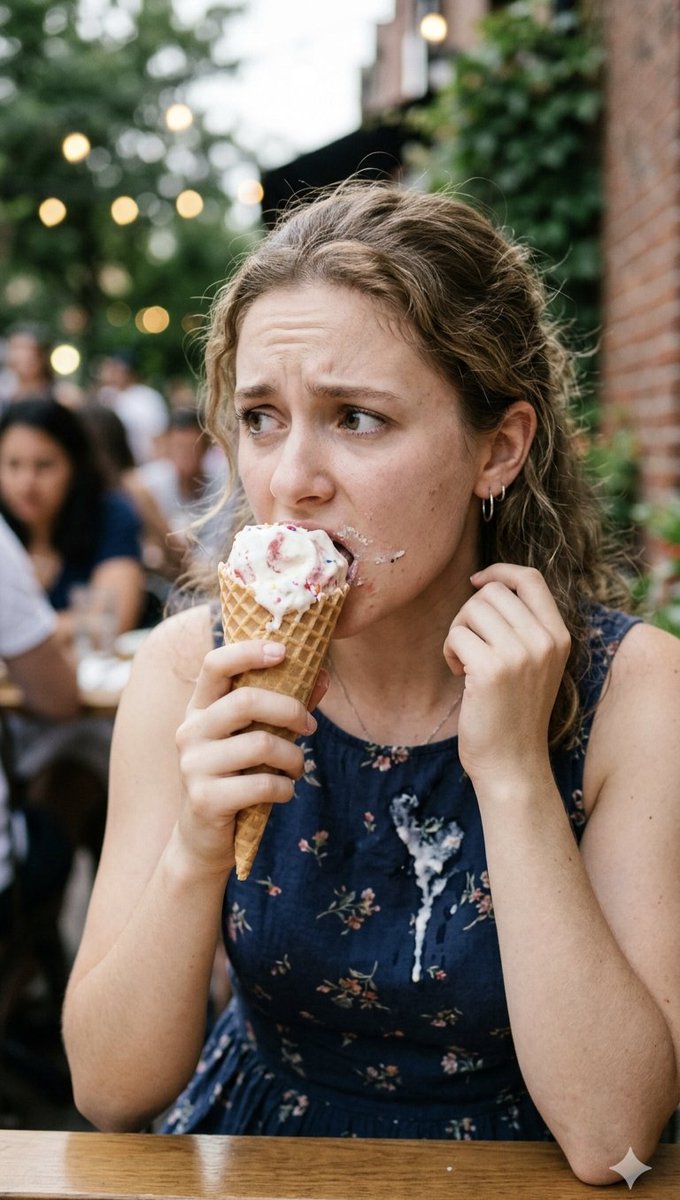 Stressed Woman with Drip Ice Cream 1